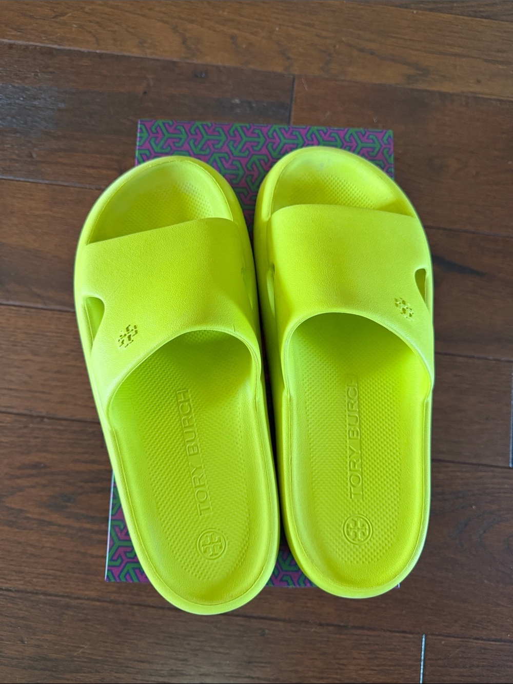 Tory Burch Neon Lime Slide Sandals